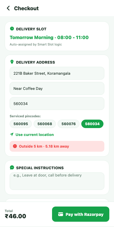 Grovia Checkout screen