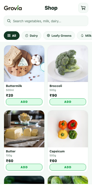 Grovia Shop screen